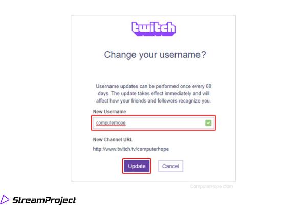Ändern Sie insbesondere den Twitch-Namen